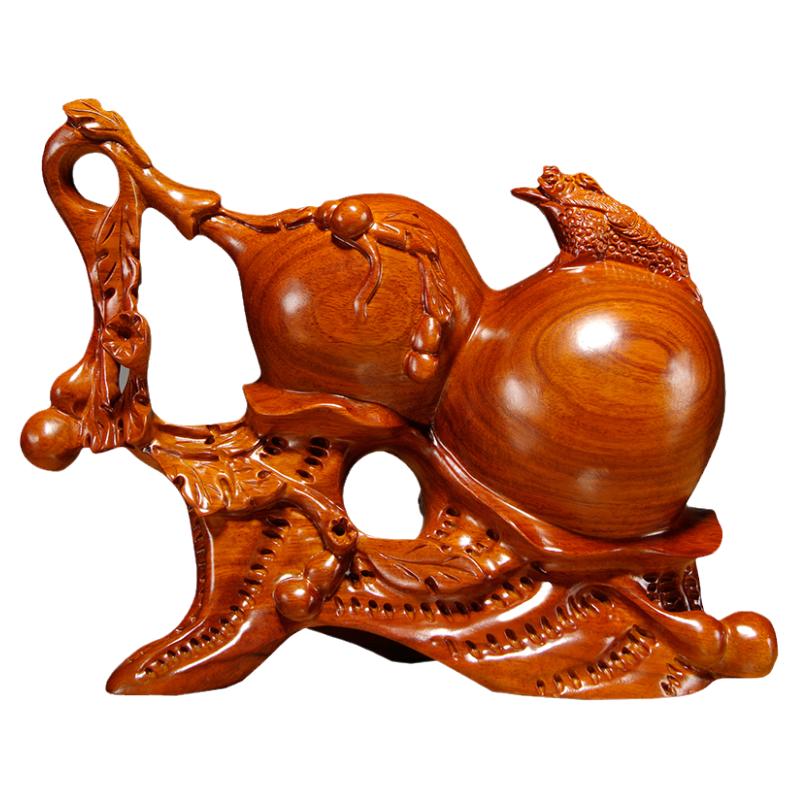 实木雕刻金蟾葫芦家居客厅工艺品