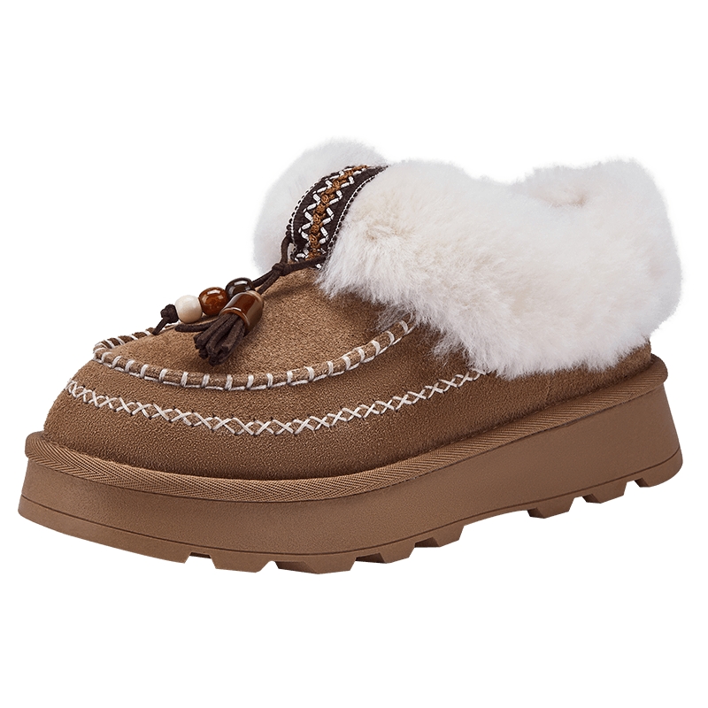 热风厚底雪地靴女款2025年冬季新款复古休闲棉鞋棕色百搭毛毛鞋子