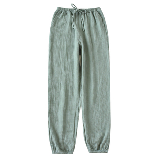 水洗纯棉纱布男士睡裤长裤收口薄款透气做旧绉布全棉家居裤春秋季