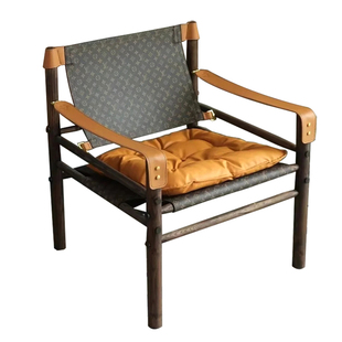 北欧复古单人沙发椅设计师款狩猎椅家用休闲实木老花马鞍皮中古风