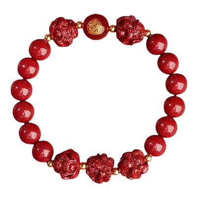 天然原矿朱砂三合六手链本命佛女