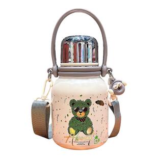 新款大容量保温杯学生便携式外出斜跨水杯316不锈钢手提泡茶壶男