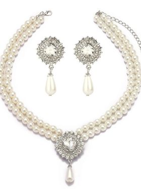 欧美热销花朵珍珠项链套装女款三件套网红婚礼晚宴女装饰拍摄时尚