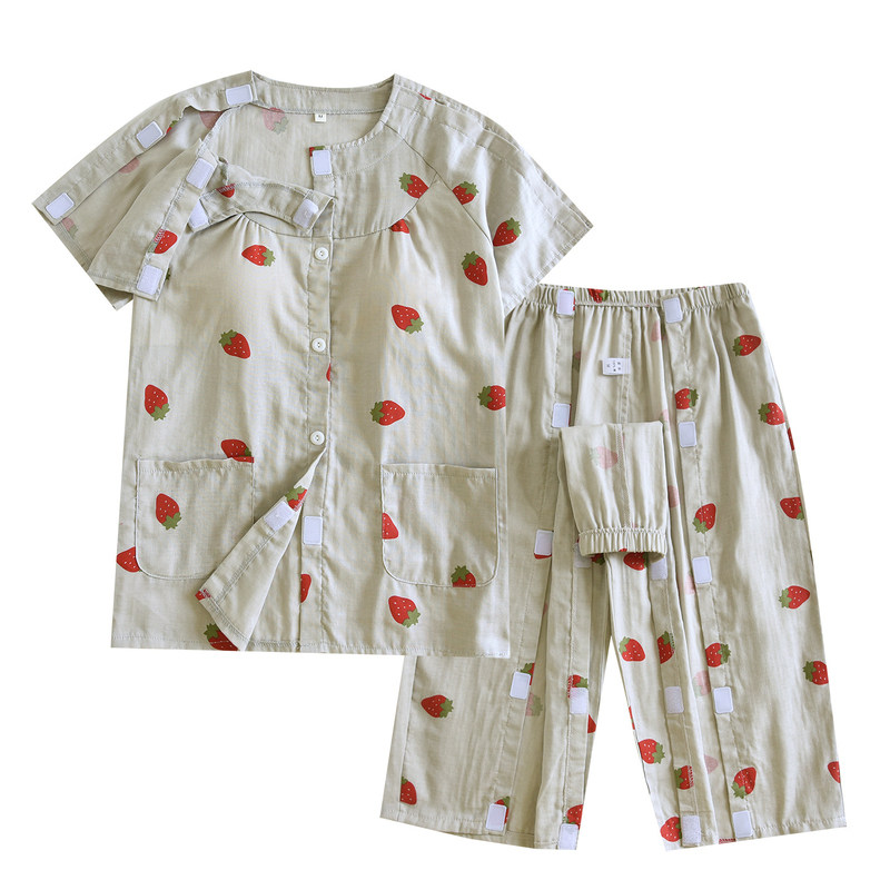 纯棉短袖七分裤带胸垫护理服