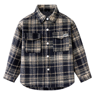 童装男童夹棉格子衬衫外套冬装儿童格纹衬衣外穿中大童长袖冬装潮