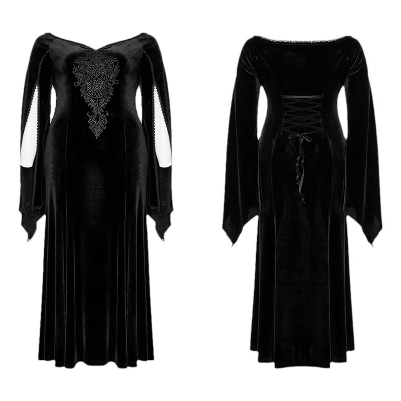 哥特goth丝绒连衣裙女修身v领长裙宫延风礼服优雅显瘦裙子大码潮