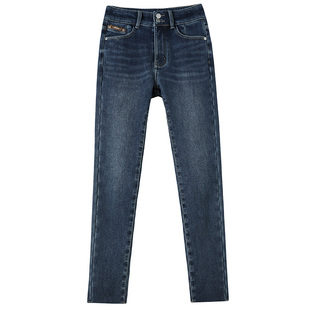 加长高腰加绒牛仔小脚裤女2025冬新款高个子175显瘦黑色铅笔裤厚