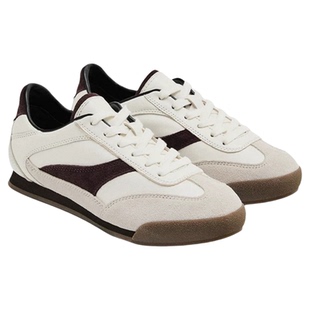 西班牙MD女鞋拼色拼接真皮反绒运动平底鞋休闲圆头超舒适德迅鞋