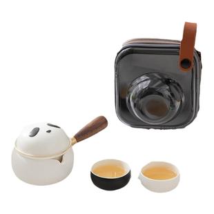 南山先生熊猫陶瓷侧把旅行茶具礼盒一壶二杯泡茶套装便携式快客杯
