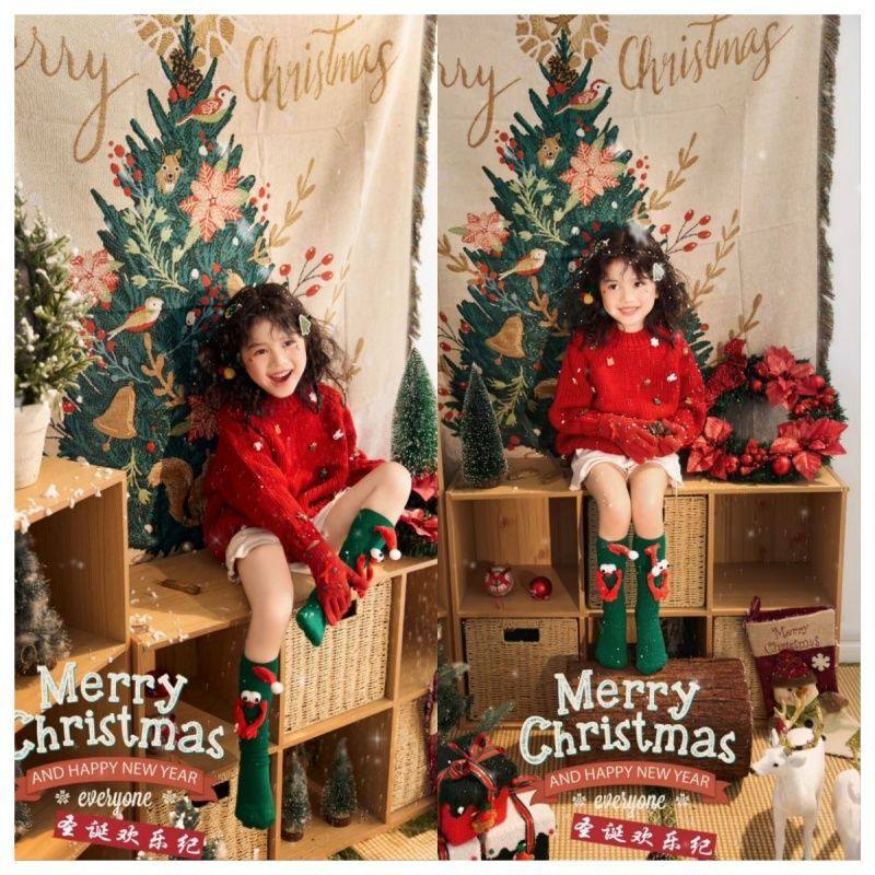 幼儿园女童圣诞节舞台表演服装儿童红色毛衣新年拍照服模卡走秀服