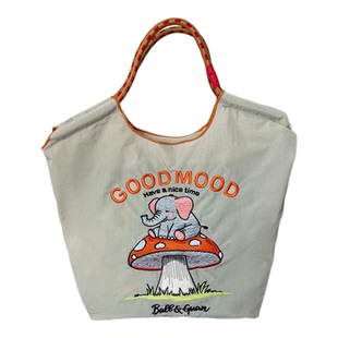 升级拉链款日韩环保购物袋高圆圆同款旅行袋刺绣包尼龙帆布斜挎女