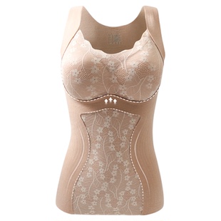 婷美秋冬免穿文胸蓄热磨毛保暖背心带胸垫美背无痕内搭打底内衣女