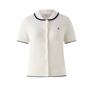 【赫本衫】Eland衣恋毛针织衫2025女短袖开衫纯棉上衣冬季新款