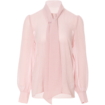 sincethen 粉色系带衬衫小香风雪纺衫法式内搭千金感长袖衬衣女秋