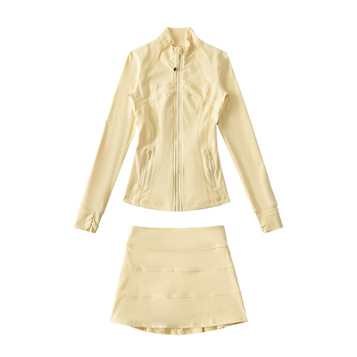 YoungGirlDay纯欲风拉链外套上衣高腰防走光短裙健身运动休闲套装