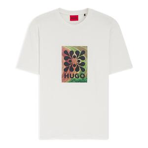 HUGO雨果 男士26年夏季新款徽标艺术图案棉质平纹布 T 恤