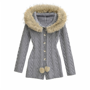 涩谷辣妹灰色修身显瘦连帽小毛领连体裤女秋冬百搭时髦紧身短裤子