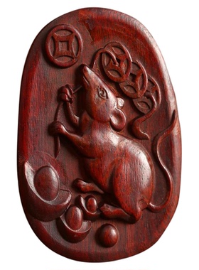 紫檀木送财鼠吊坠手把件