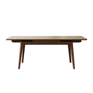 梵创 可伸缩岩板餐桌实木家用小户型长方形白蜡木中古风吃饭桌子