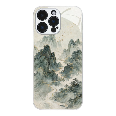 青绿山水适用苹果16华为pura90手机壳新品80/70磁吸nova15复古液态玻璃14/12ultra国风p60/50pro全包镜头男款