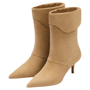 73hours女鞋露台微风2025冬季新款美拉德堆堆靴短靴高跟时装靴子