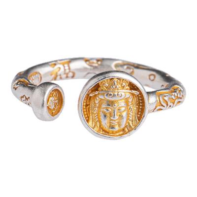 中式个性情侣对戒开口可调节银饰