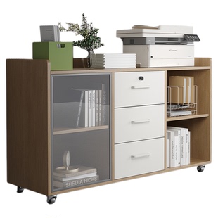 办公室打印机柜文件柜办公区边柜侧柜茶水矮柜透明门可移动落地柜