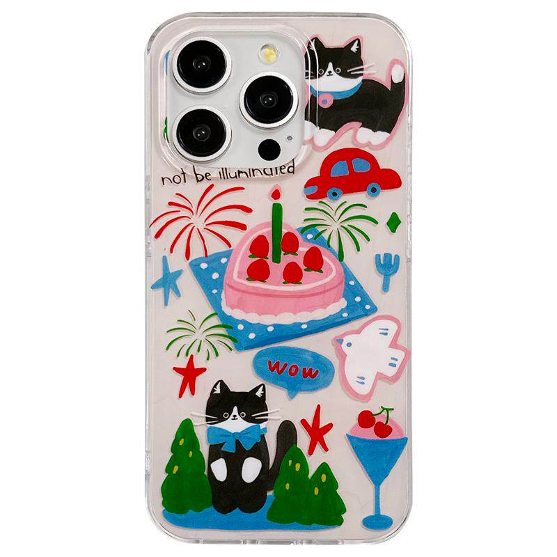ins日韩可爱小猫咪卡通适用苹果15手机壳iPhone13软16Promax硅胶14防摔套17新款全包女高级感带链条挂绳
