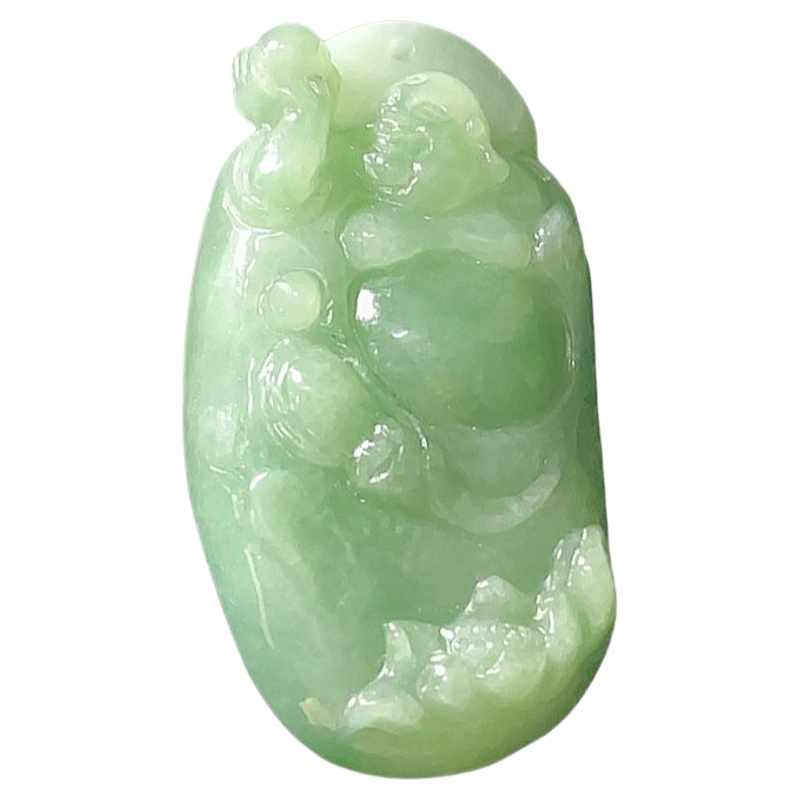 天然翡翠莲花弥勒佛吊坠淡阳绿