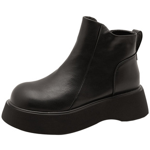 英伦风厚底马丁靴真皮短靴增高小个子防水台女靴5cm加绒里短筒靴