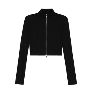 辰米范 双头拉链修身针织上衣女秋季气质黑色长袖打底衫短款t恤