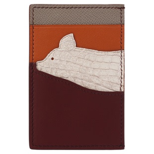 手工头层牛皮拼鳄鱼皮生肖卡包超薄信用轻奢卡夹猪猪本命年卡包女