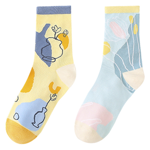 袜子女士秋冬款女中筒纯棉防臭全棉日系可爱卡通棉潮女生长袜秋季