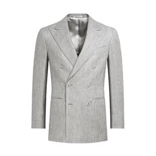 SUITSUPPLY浅灰色亚麻羊毛混纺外套双排扣西装上衣