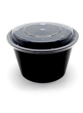 一次性餐盒圆形黑色1000ml塑料打包盒凸盖美式Y450外卖便当饭盒