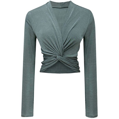 时尚洋气纯色扭结上衣女