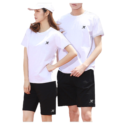 特步运动套装男夏季情侣冰丝速干健身房跑步运动服宽松短袖两件套