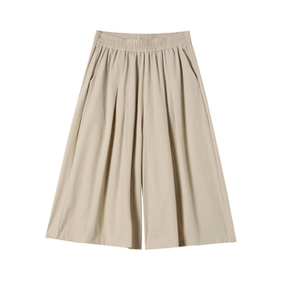 女高腰阔腿七分裤女夏薄款宽松显瘦垂感速干休闲裤裙女装女裤裤裙
