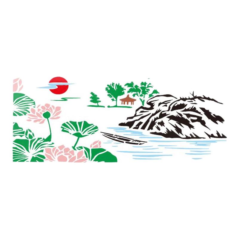 山水画模板农村外墙绘画镂空喷漆模板真石漆中式院子紫气东来