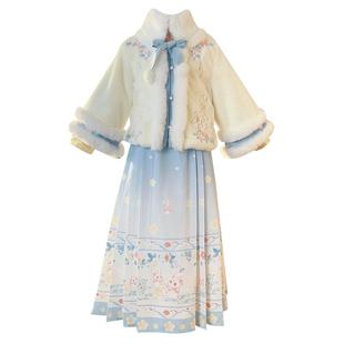 汉服女童冬季国风加厚马面裙套装冬款2025新款儿童唐装拜年服秋冬