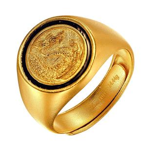 老庙黄金鸿运升升大哥戒古法黄金唐龙珐琅男士戒指计价官方正品礼