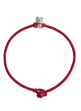 纯银小狐狸定制手编红绳手链