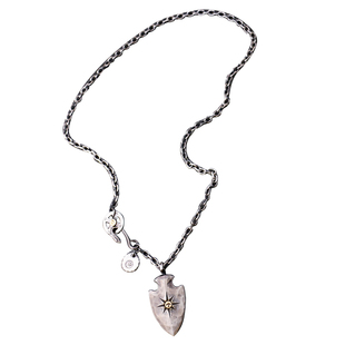 一休高桥吾郎 925纯银镶18k纯金飞鸟印台大长矛吊坠项链