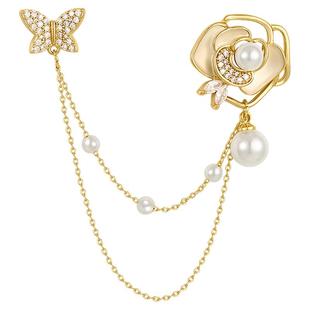 高级感镂空山茶花胸针女高档小众设计感珍珠花朵精致胸花防走光扣