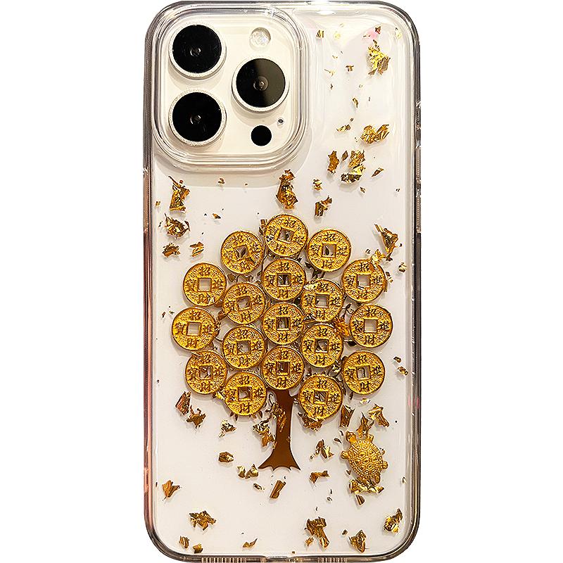 發(fā)財(cái)樹原創(chuàng)蘋果16手機(jī)殼iphone15promax透明14滴膠13金箔12軟11女imin適用xs保護(hù)套7新年轉(zhuǎn)運(yùn)8plus喜慶帶財(cái)運(yùn)