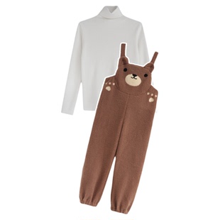 婧麒孕妇装背带裤套装秋冬2025新款羊羔绒加厚两件套宽松两件套女