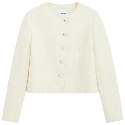 bebe2025秋冬新款女士含羊毛羊驼毛仿珍珠扣小香风外套472304