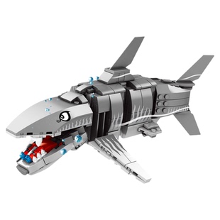 加致积木小颗粒海洋动物儿童益智拼装巨齿鲨玩具模型男孩拼图礼物