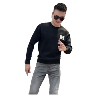 冬季新款字母印花潮牌简约百搭圆领长袖男青年修身打底衫加绒卫衣