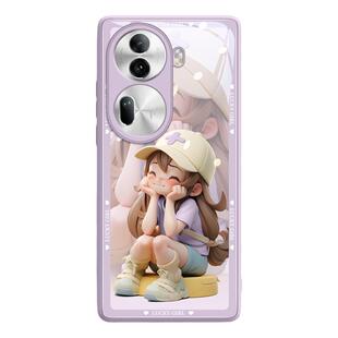 多巴胺戴帽女孩适用opporeno11手机壳reno11pro新款+玻璃pro高级感9全包防摔por女0ppo曲屏十超火10的8薄5G后